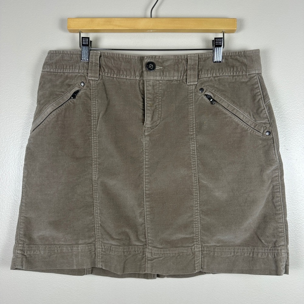 Athleta Women's 12 Skirt Taupe Corduroy Mini Zip Pockets Stretch Hiking